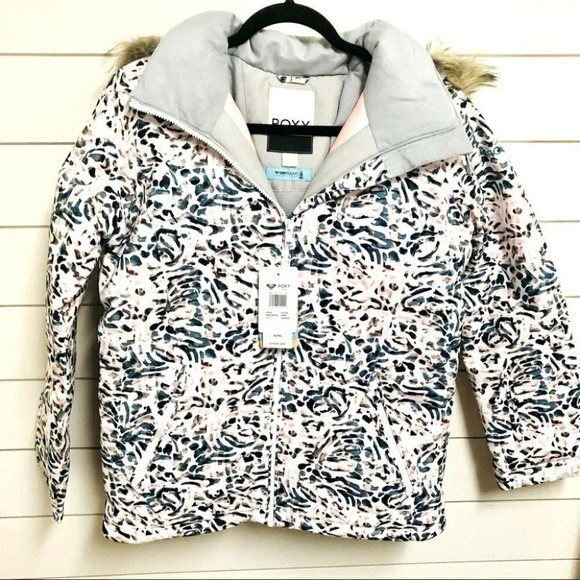 Roxy Abstract Faux Fur Trim Dry Flight Technology Parka Size 16 XXL NWT - Picture 2 of 10